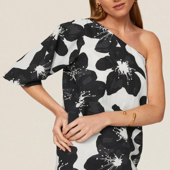 Something Navy Floral One Shoulder Dress - Picture 1 of 5